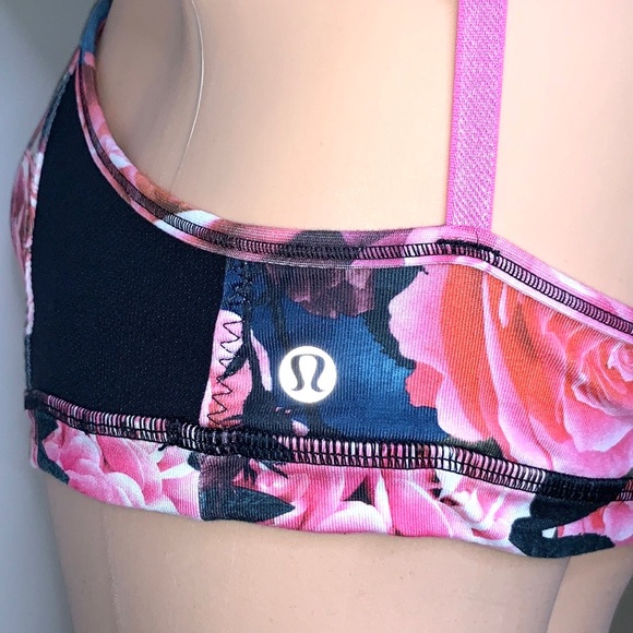 LULULEMON Floral Black Pink Floral Roses Low Impact Yoga Workout Bra Size 6 - Picture 5 of 7